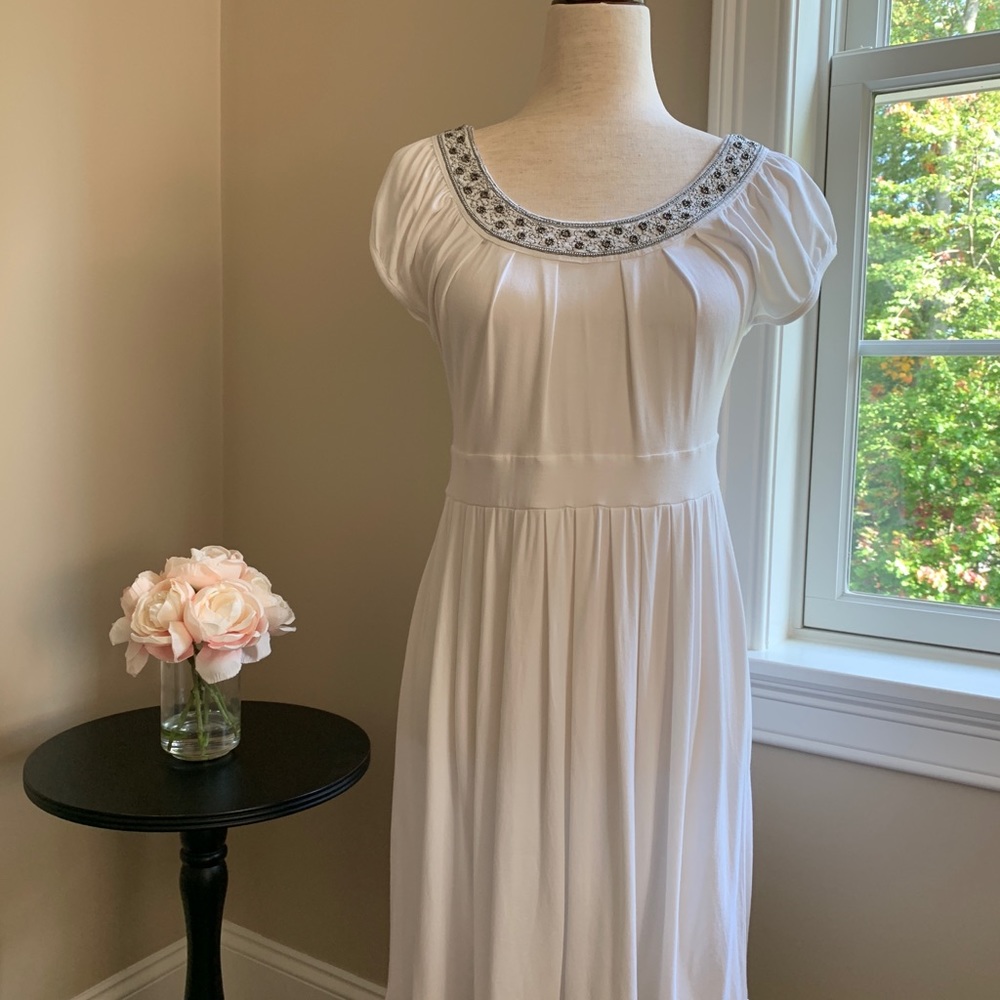 White dress w/silver & metallic beading, Size S